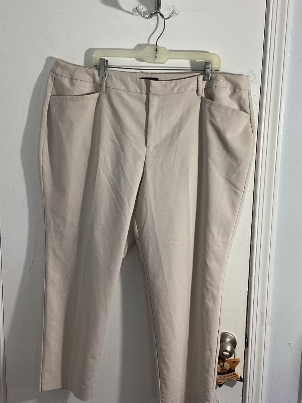 NWOT ROZ & ALI WOMAN SIZE 22 IVORY TWILL DRESS PANTS FULL LENGTH TAPERED